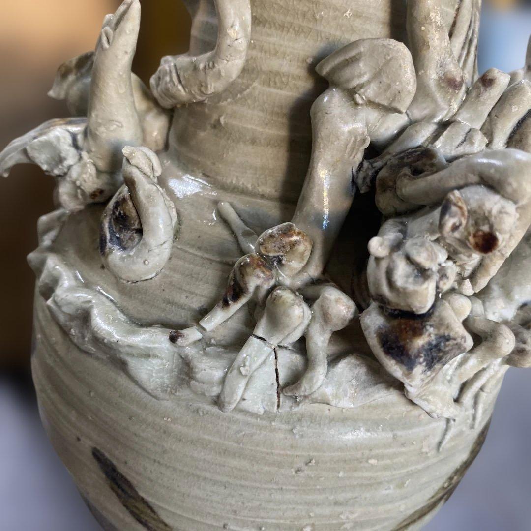 T891 水指 『高取焼』『掛分管耳 水指』『亀井楽山 造』 共箱