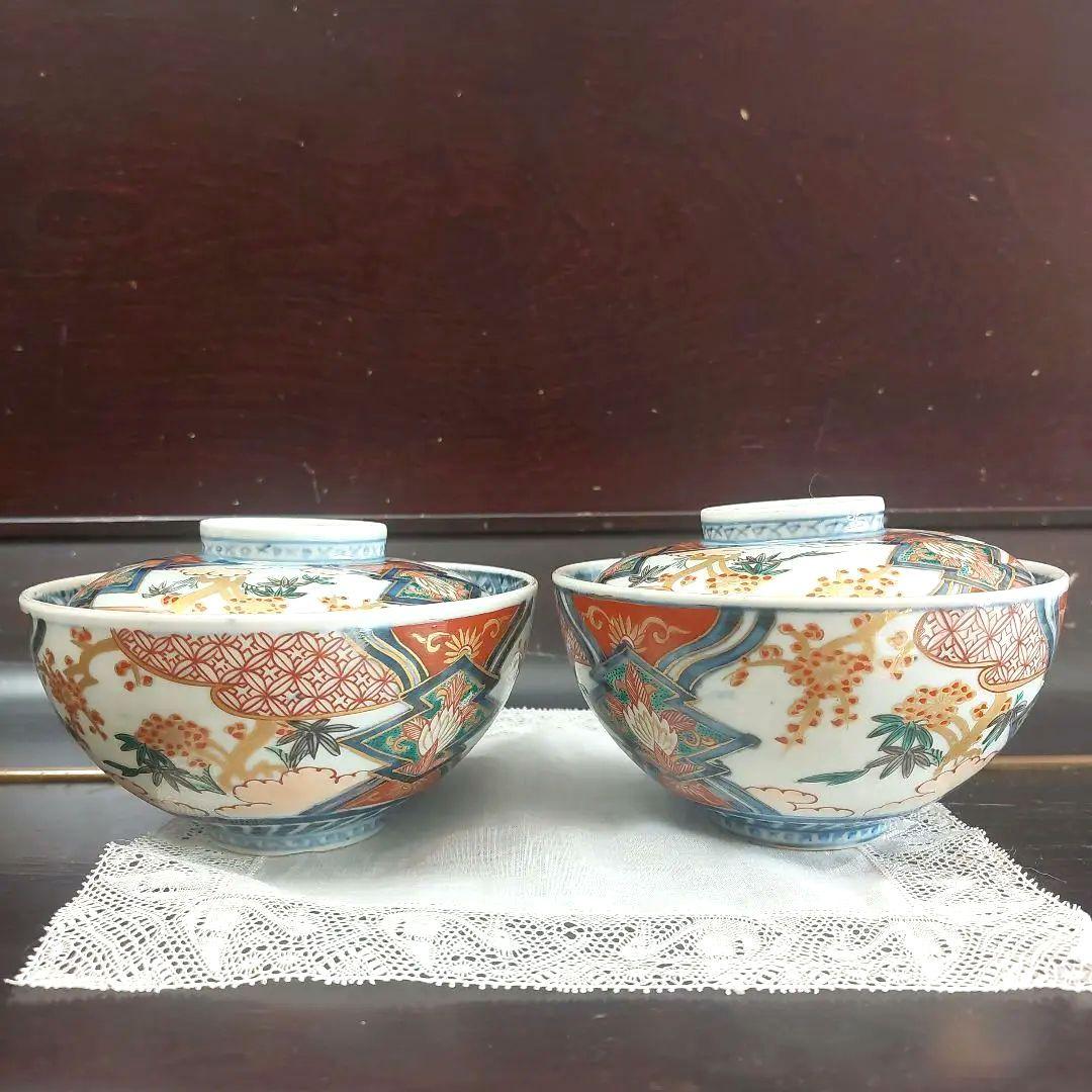 冨長貴春　蓋物2客　蓋付き茶碗 お茶碗 吸物碗 飯碗 アンティーク 骨董