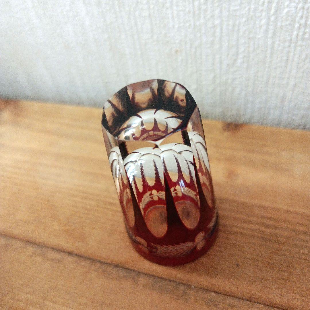 昭和アンティーク】江戸切子（赤被せ）ショットグラス6個セット