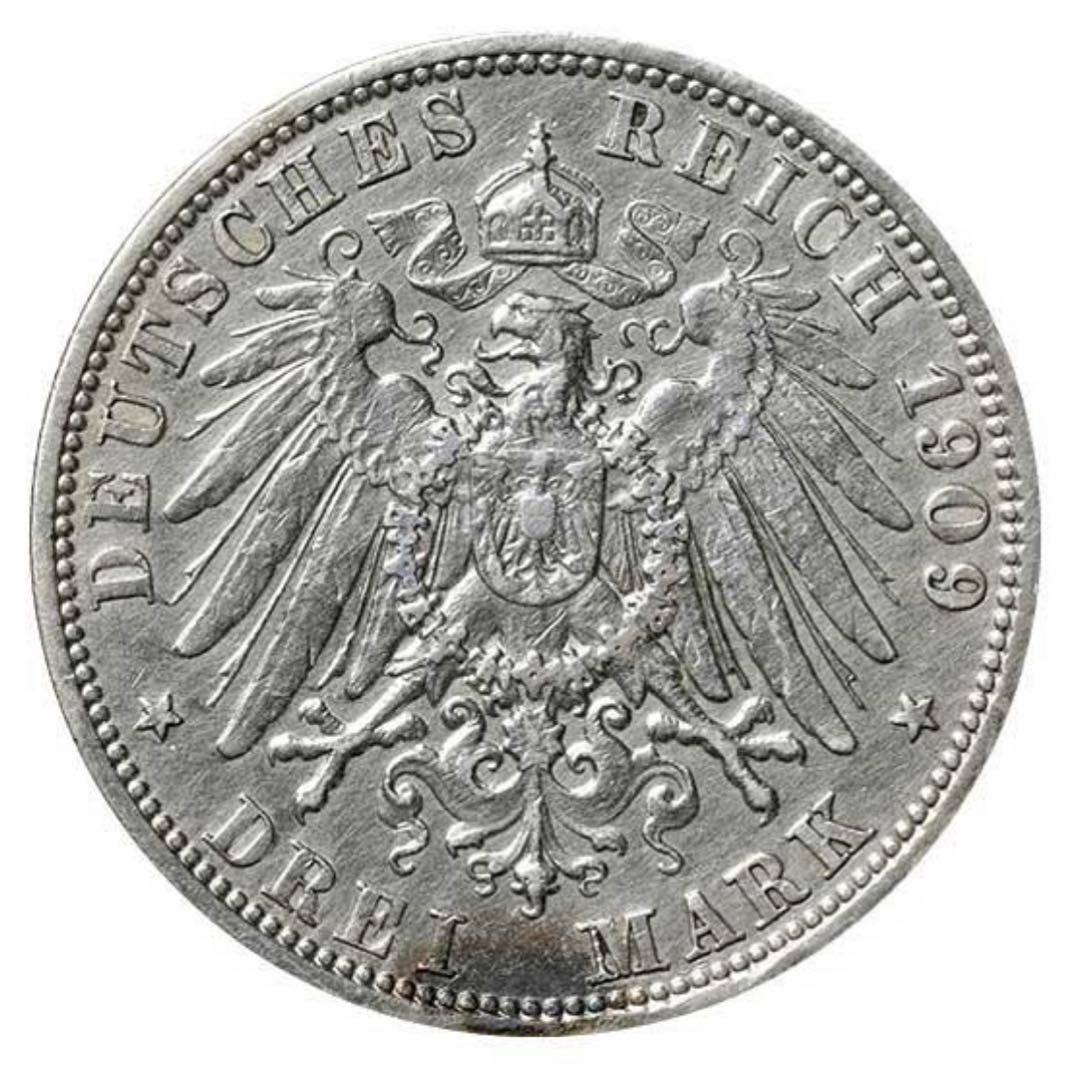 美品』ドイツ・プロイセン王国ヴィルヘルム2世3マルク銀貨(1909年)A