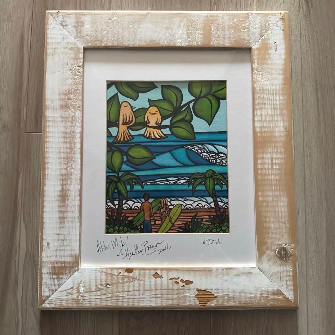 Heather Brown ビーチアート フレーム付き ハワイ サイン入り 美術品
