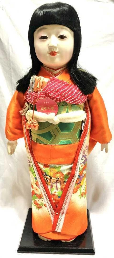 美品 市松人形 紫峰作 綸子総柄 日本人形 20号 アンティーク 昭和レトロ