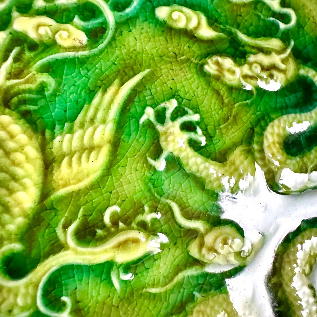 中国古美術 明時代 素三彩 龍図鳳凰図 飾皿 縁起 古玩