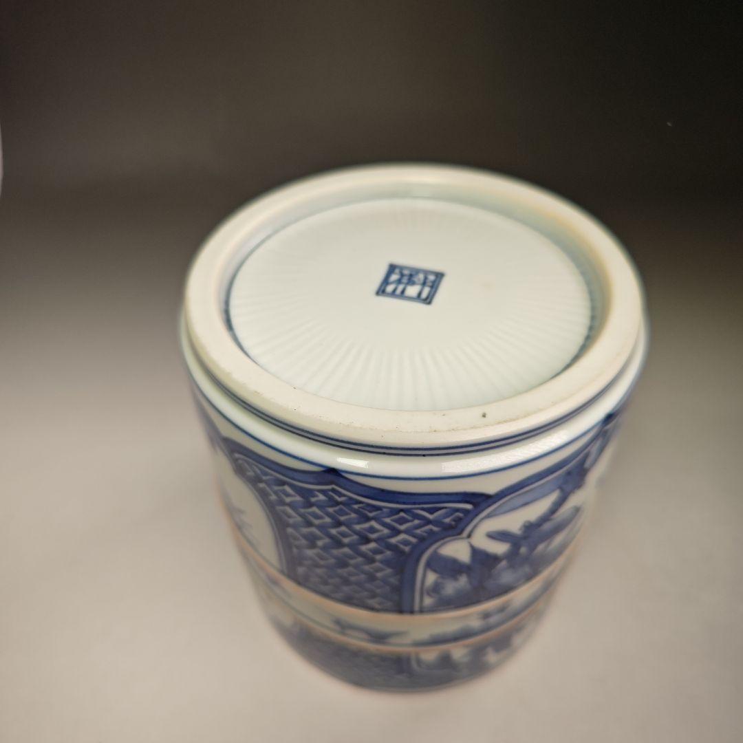 イ441 水指『清閑寺窯 杉田祥平造』『祥瑞山水同紐花鳥窓枠画水指 共箱