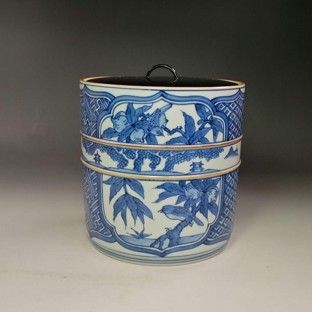 イ441 水指『清閑寺窯 杉田祥平造』『祥瑞山水同紐花鳥窓枠画水指 共箱