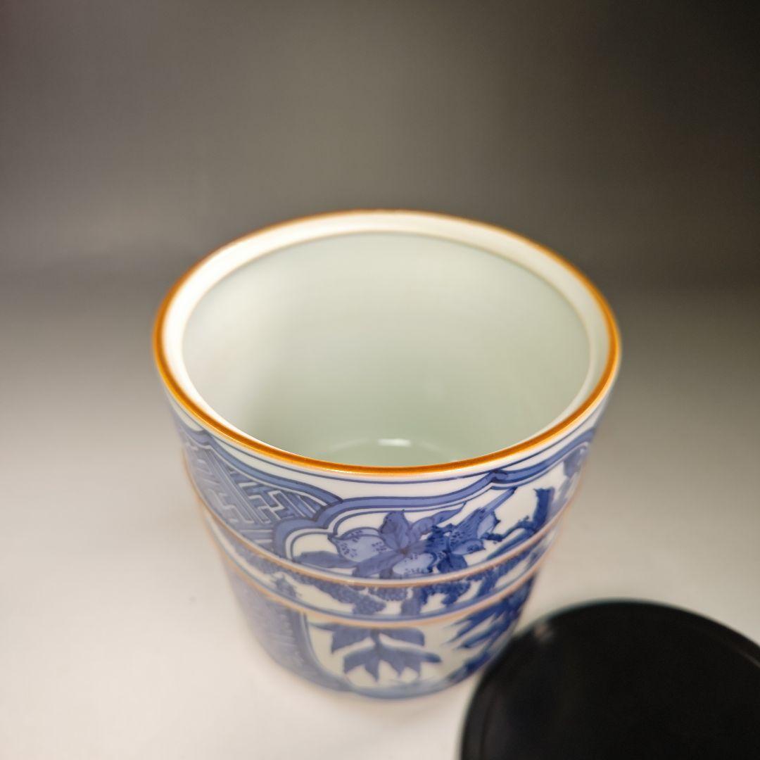 イ441 水指『清閑寺窯 杉田祥平造』『祥瑞山水同紐花鳥窓枠画水指 共箱