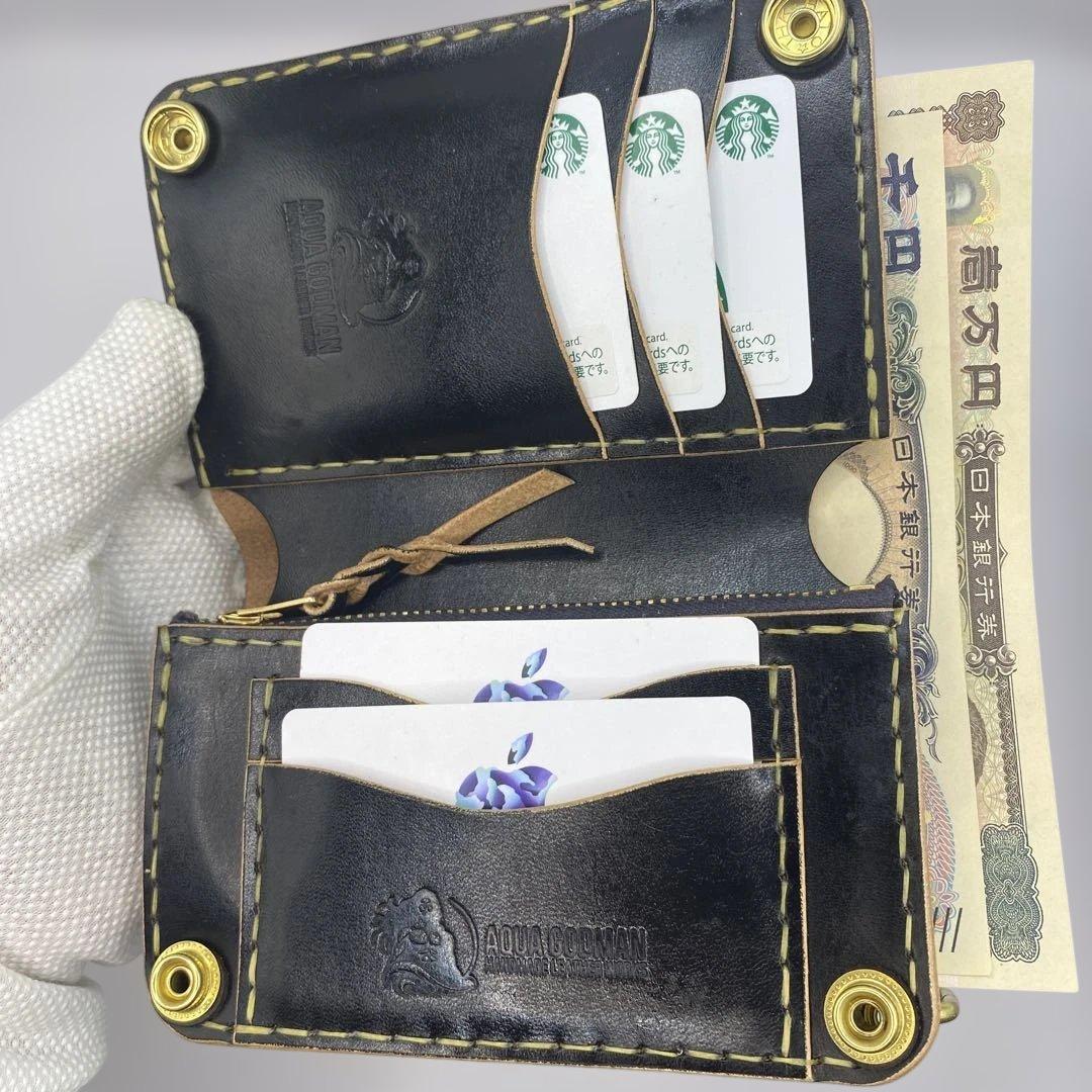 人気の折らずお札収納 丘染めブラックの無骨トラッカーウォレット T-MTW726