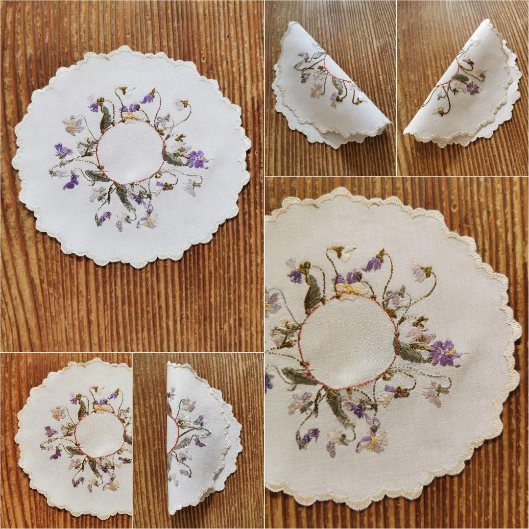 アンティーク ソサイエティシルク刺繍 3色菫 ヴィオラ リネン