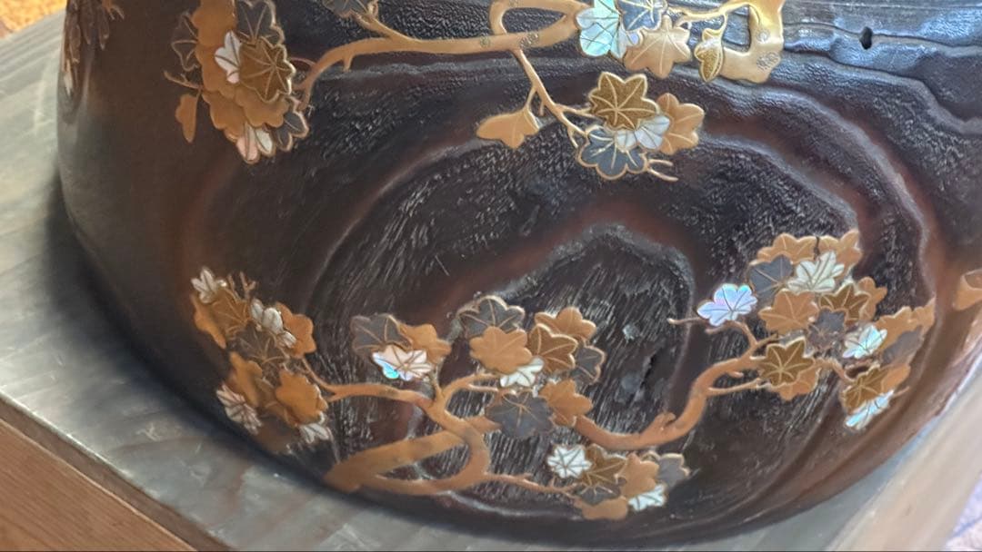 時代品　金蒔絵　螺鈿　高肉　桐火鉢