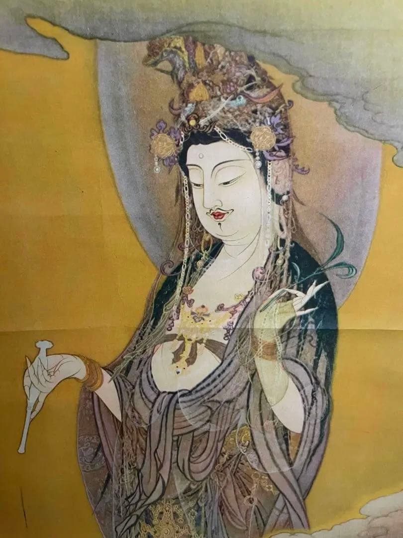 國寳 【狩野芳崖 悲母観音 】骨董品 アンティーク 日本 掛け軸 中国