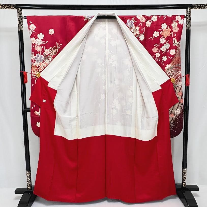 ゆりのはな 振袖 京友禅金彩加工 流水に蝶/さくら模様 赤色系