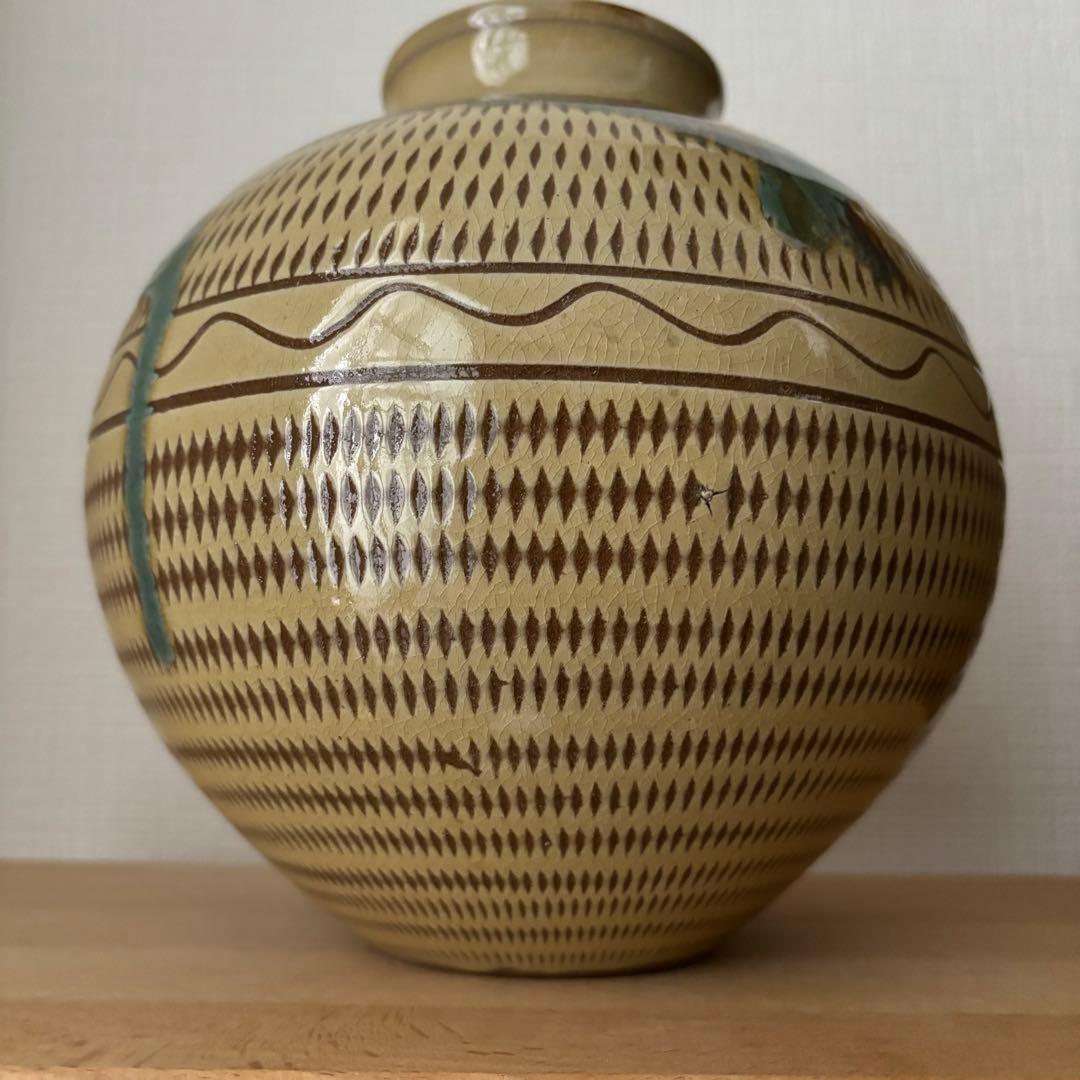 ⚫︎小石原焼 飛びカンナ 花瓶 生花 ダ黄横 - メルカリ