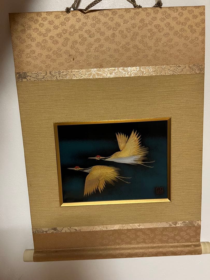鶴 漆芸 掛け軸　輪島塗　漆器　双鶴　夫婦
