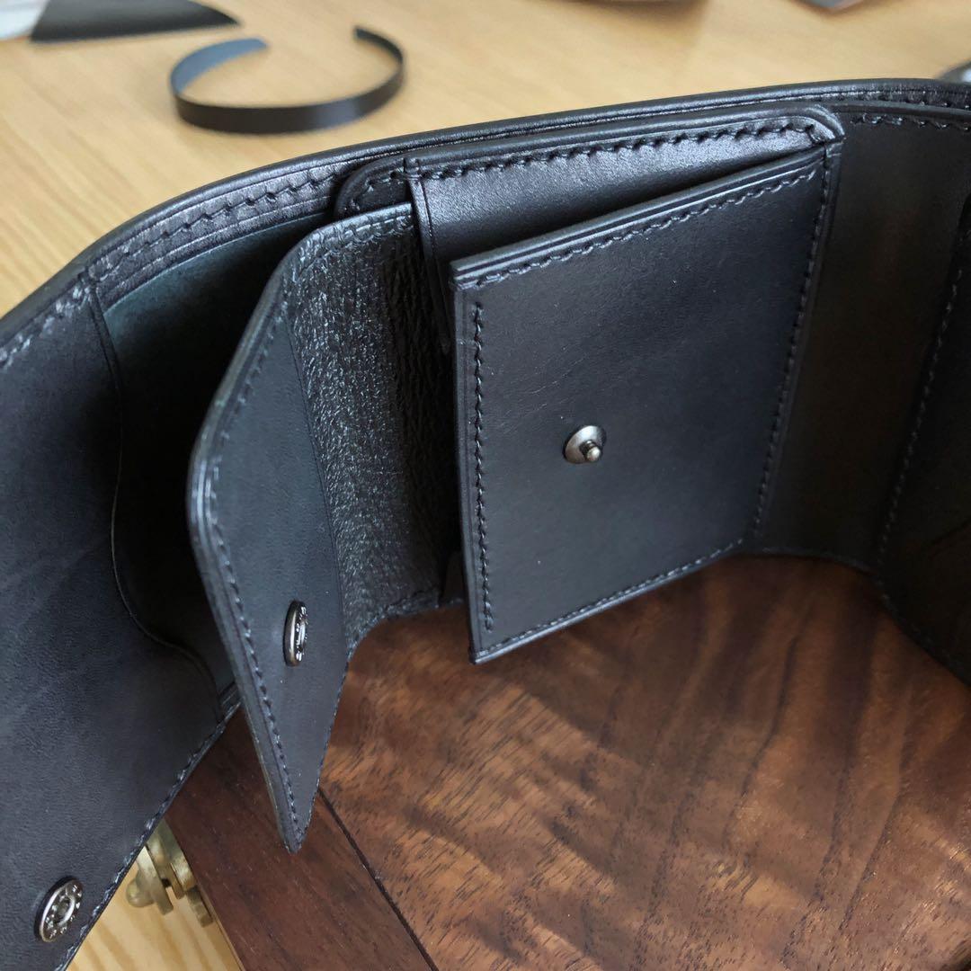 新喜皮革コードバン×サドルレザー 三つ折りミニウォレット 総手縫い ブラック