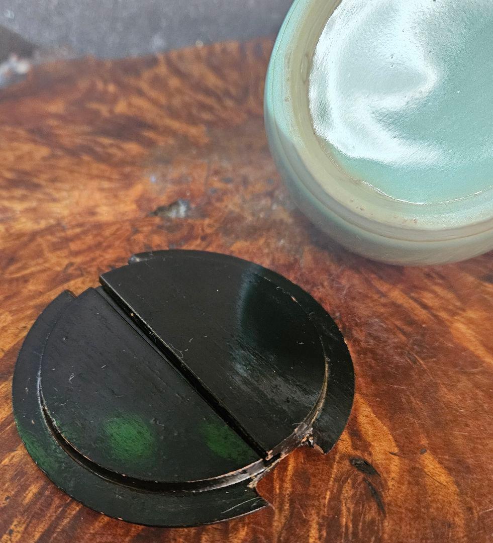 時代古作品❗】手桶形 黒漆塗り蓋付 青磁 茶入れ 茶道具 茶器