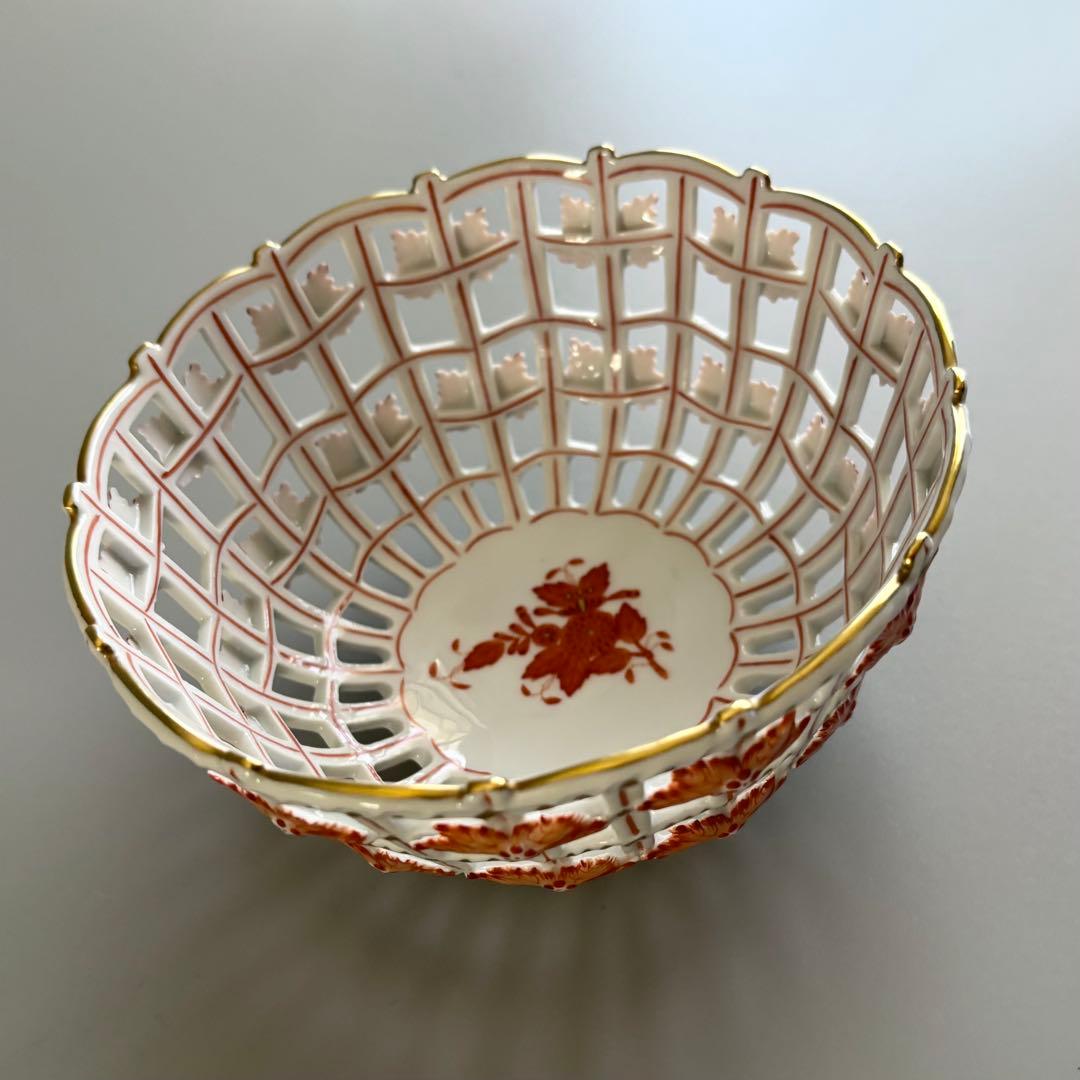 HEREND　ヘレンド　アポニーオレンジ　手描き　透かしバスケット【未使用】