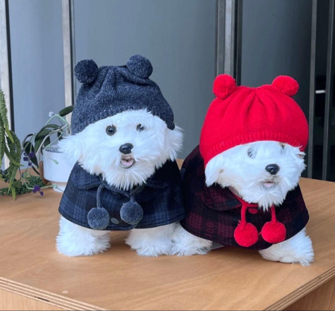 韓国犬服ブランド リバーシブルウールポンチョ