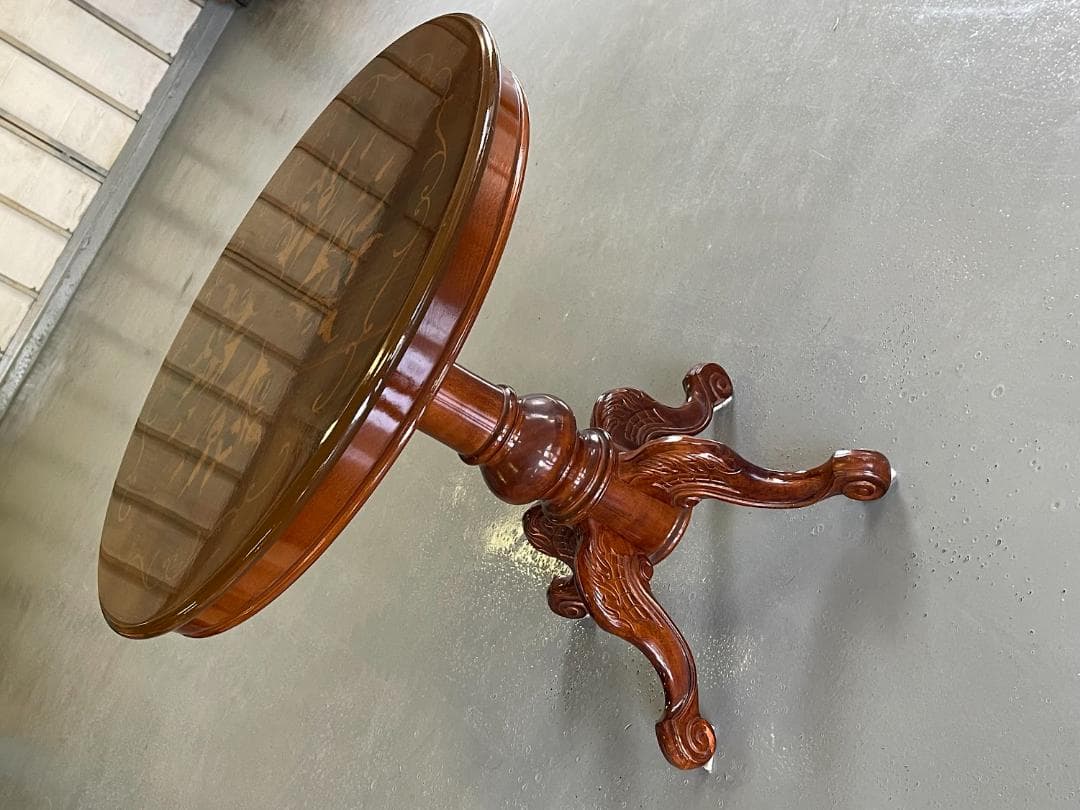 象嵌 ラウンドテーブル 猫脚 木製 直径80㎝ 丸テーブル アンティーク調