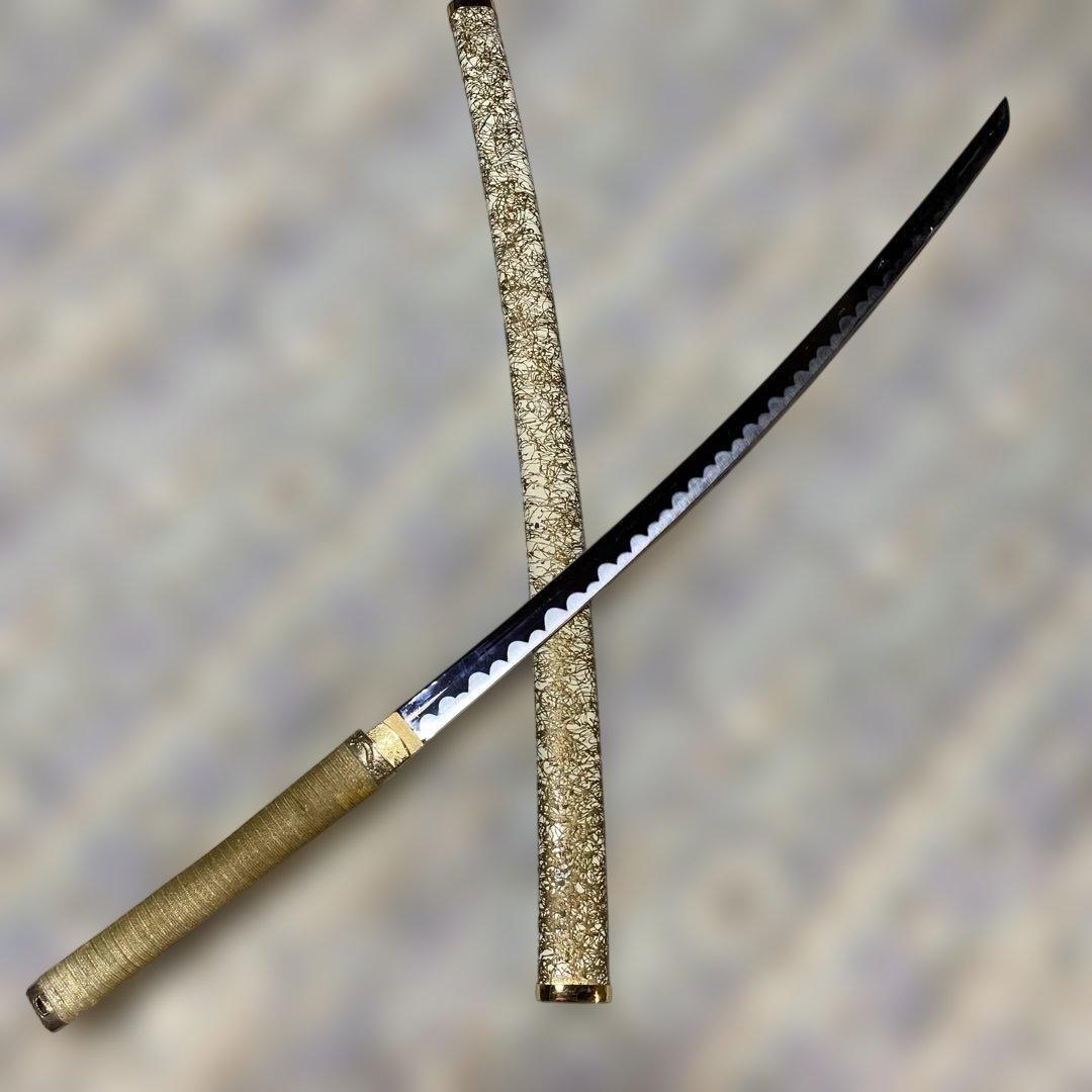 格安豪華版模造刀 黄色柄 鍔無し 金糸模様白鞘