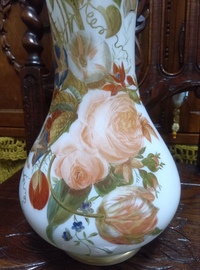 フランスアンティーク花柄フラワーベース 専用木箱付き