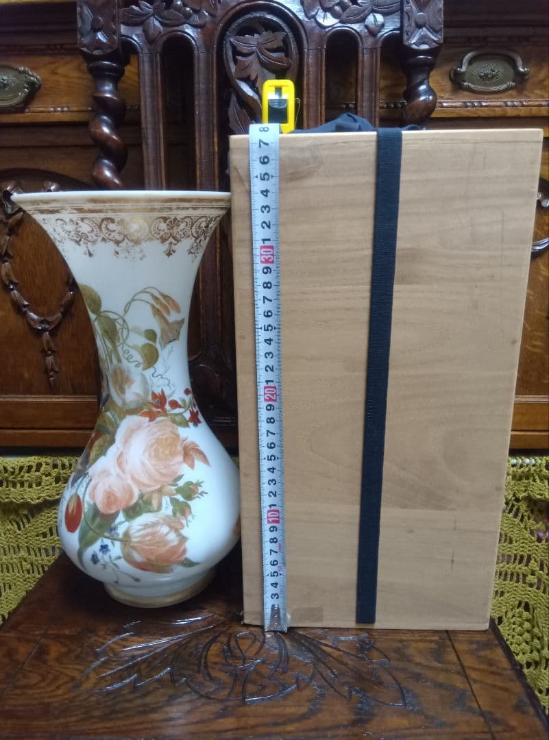 フランスアンティーク花柄フラワーベース 専用木箱付き｜フランス