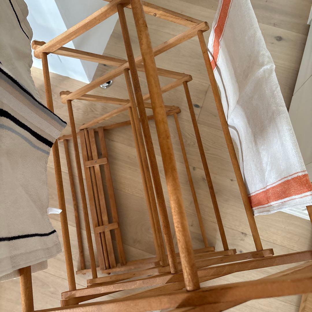 天然木製折りたたみランドリードライヤー ハンガー アンティーク