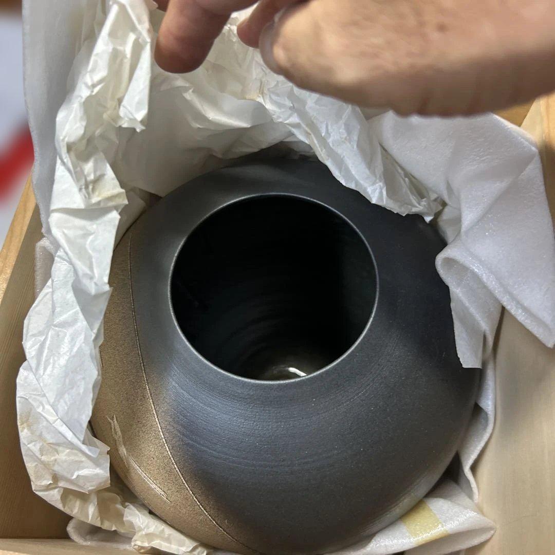 花生 陶器 壺　鶴模様