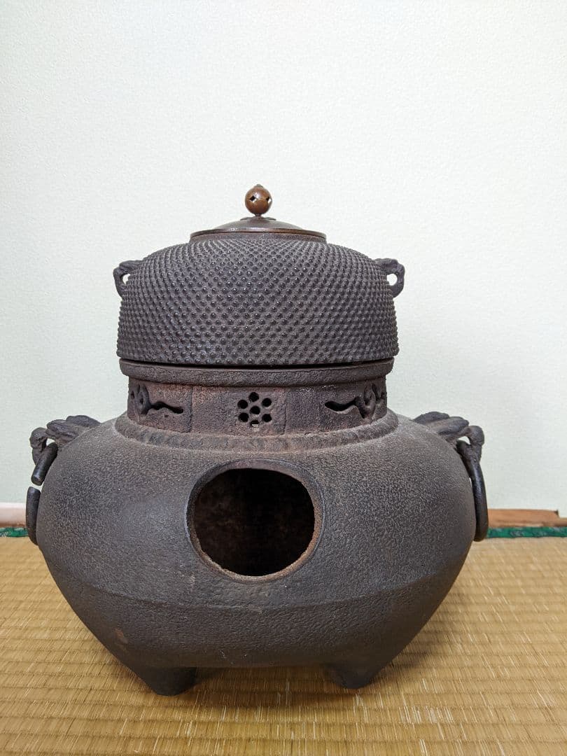 鋳鉄 茶釜 網目模様