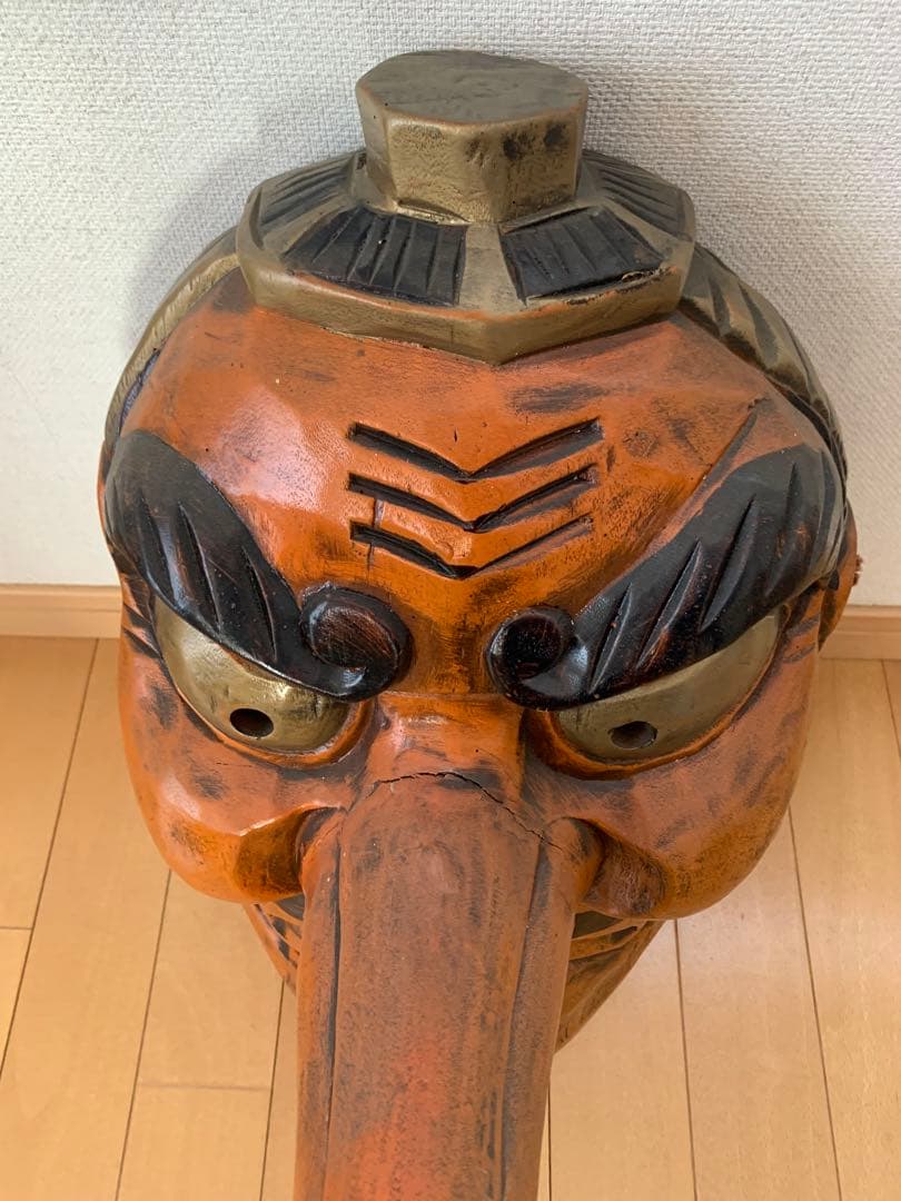 天狗面 特大サイズ 60センチ 縁起物 木製 貫き天狗 壁掛け 置物 能面