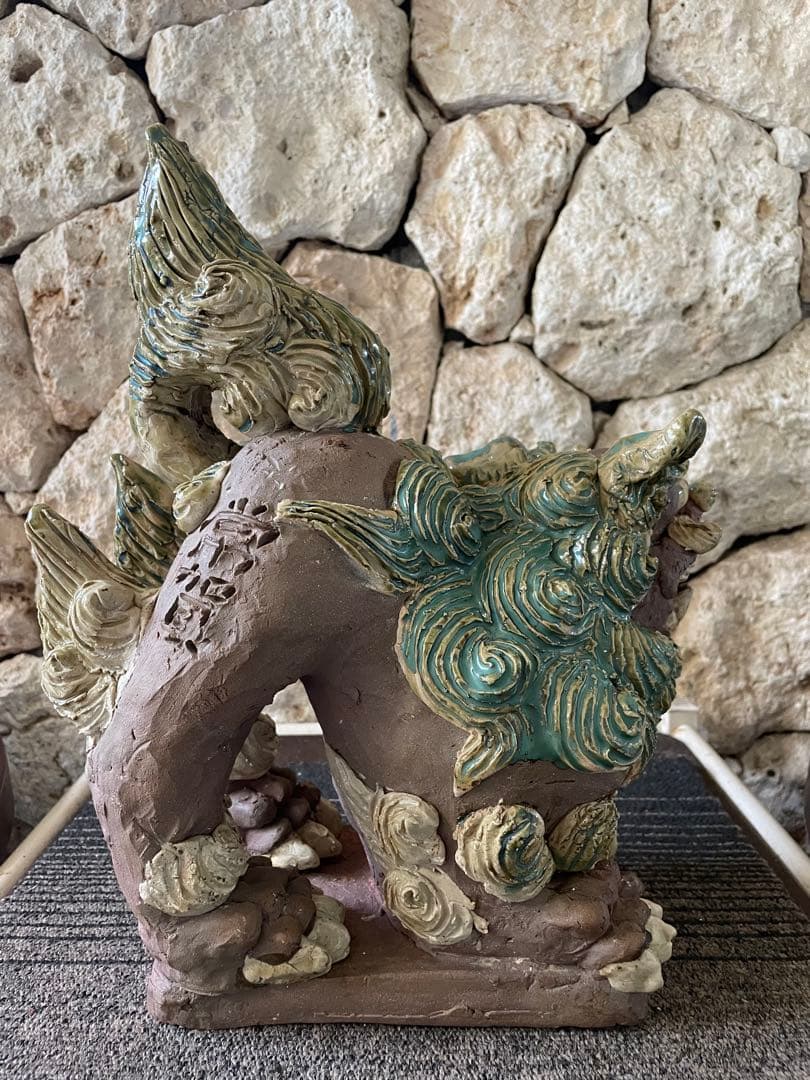 島常賀　台付シーサー　名工　壺屋焼　美品