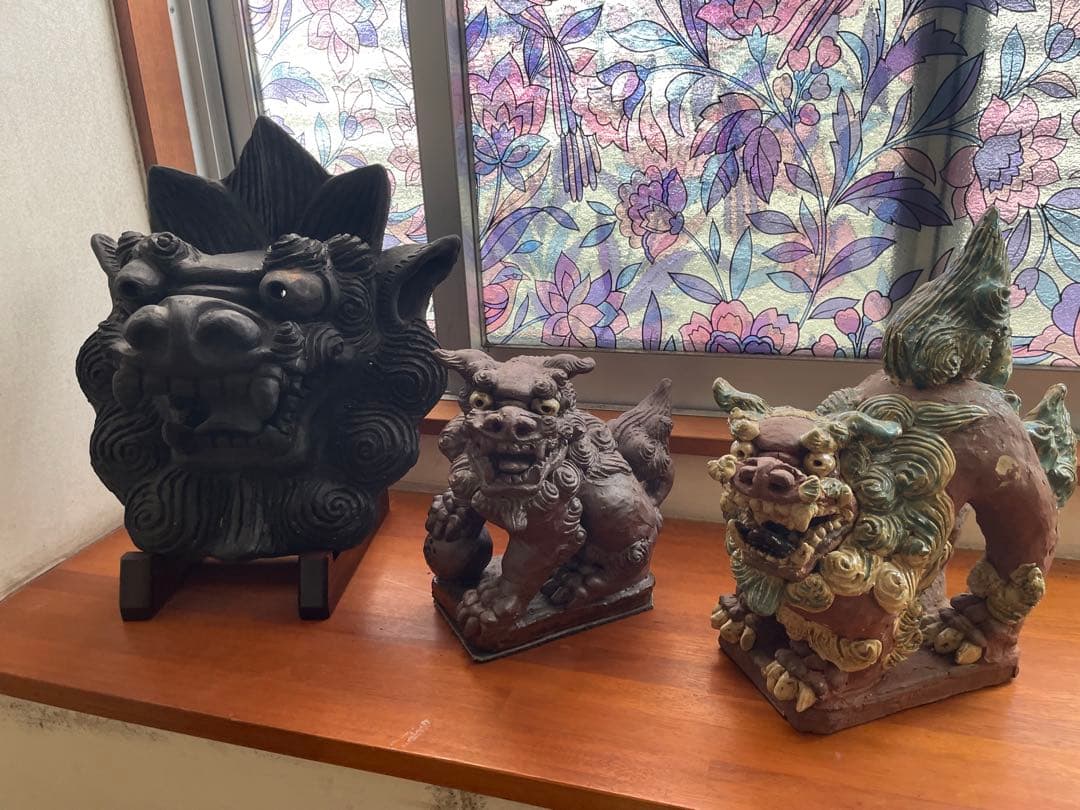 島常賀　台付シーサー　名工　壺屋焼　美品