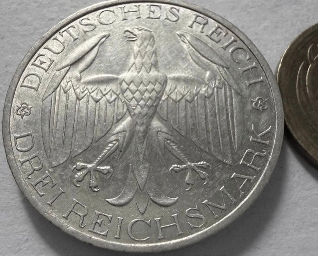 1929年Aドイツ　 ヴァルデック3ライヒスマルク銀貨　ハイグレード　レア