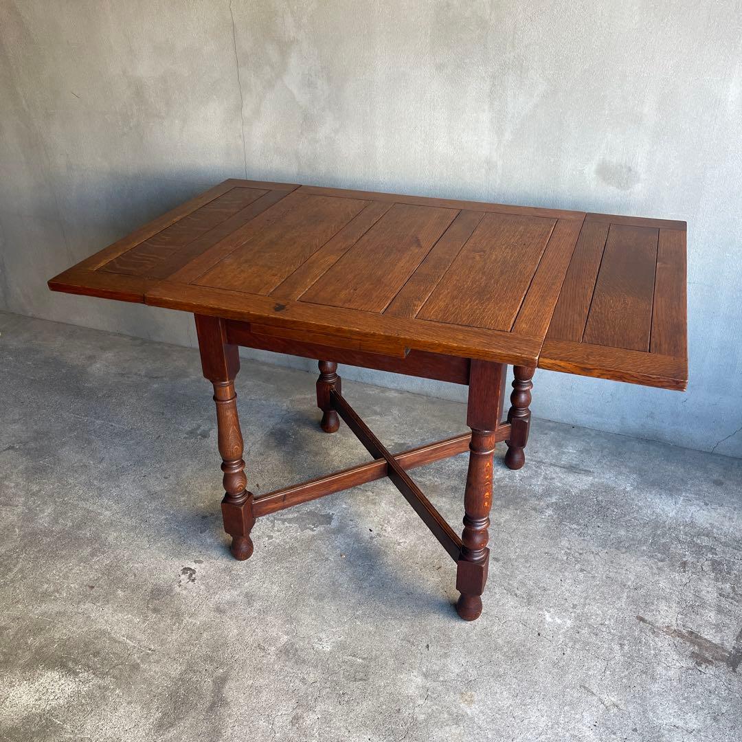 イギリス　オールドアンティーク家具 ドローリーフテーブル 拡張テーブル　オーク