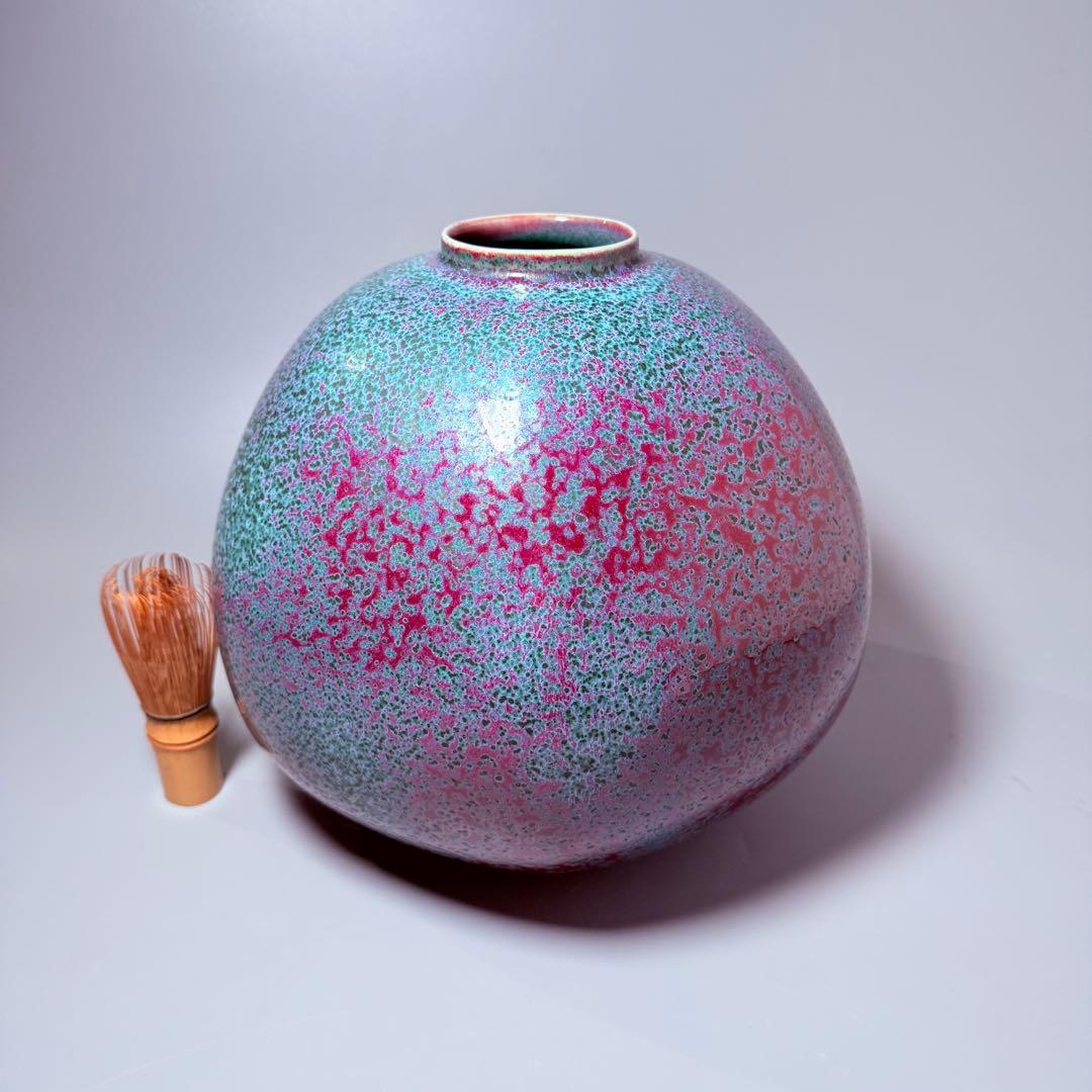 四郎窯 日展作家 四郎作 紫尖紅面取 壺 共箱 高さ23㎝ 上位作 - メルカリ