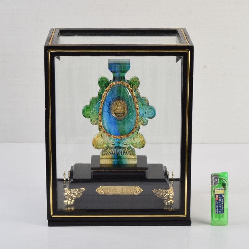 中国 硝子工芸 中華寶瓶 宝瓶 置物 保証書・ガラスケース付 N 9178A