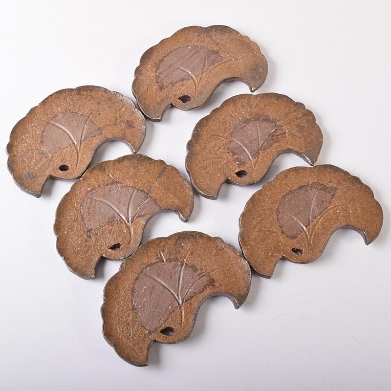 和食器 備前焼 乗松建行作 銀杏型銘々皿 六客 共箱 M R7891