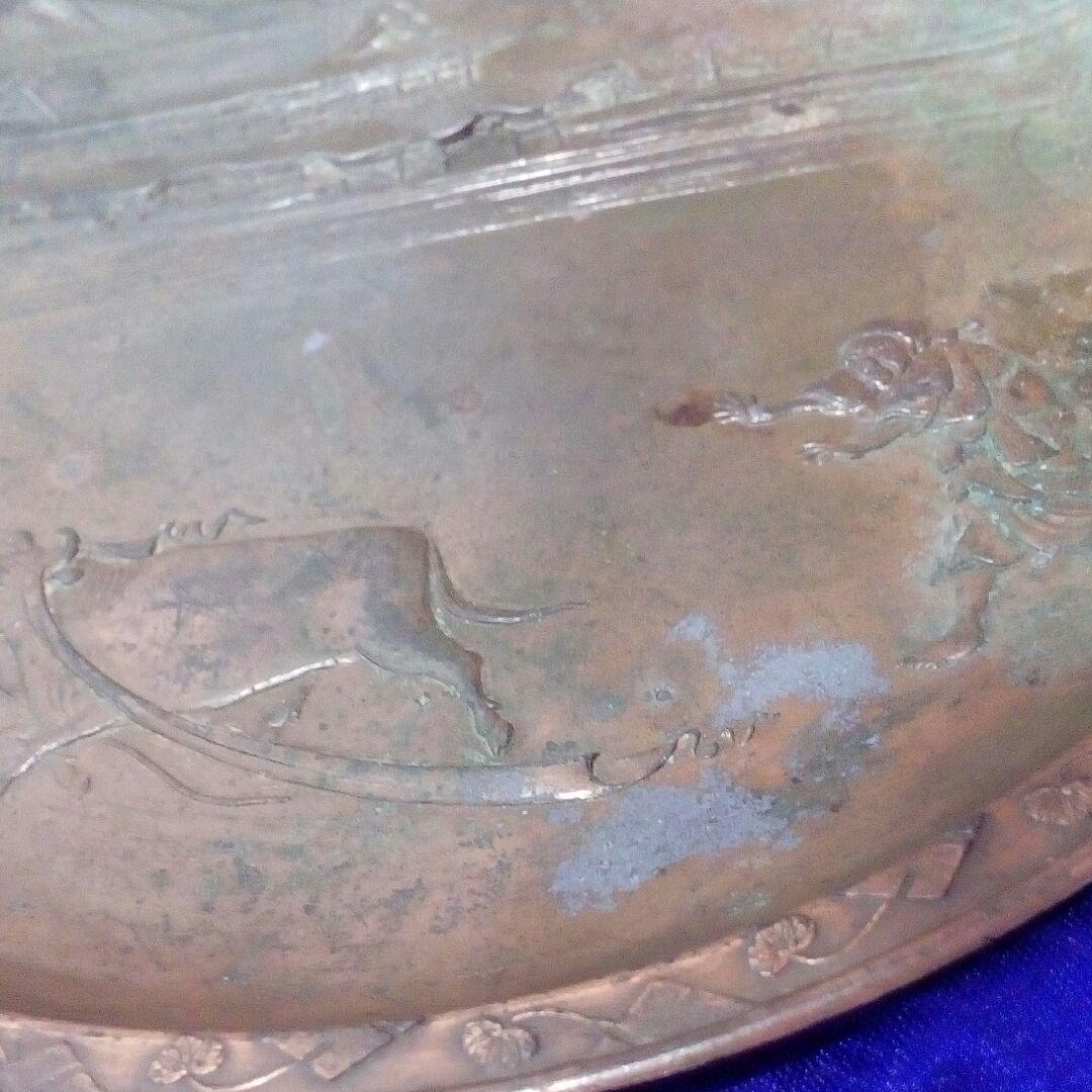 明治時代頃戦前古銅製細工牛に引かれて善光寺15センチ重量