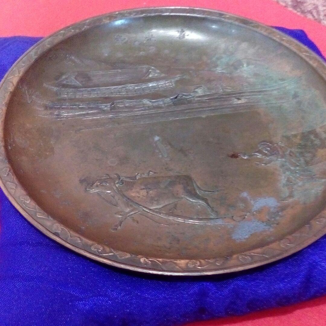 明治時代頃戦前古銅製細工牛に引かれて善光寺15センチ重量