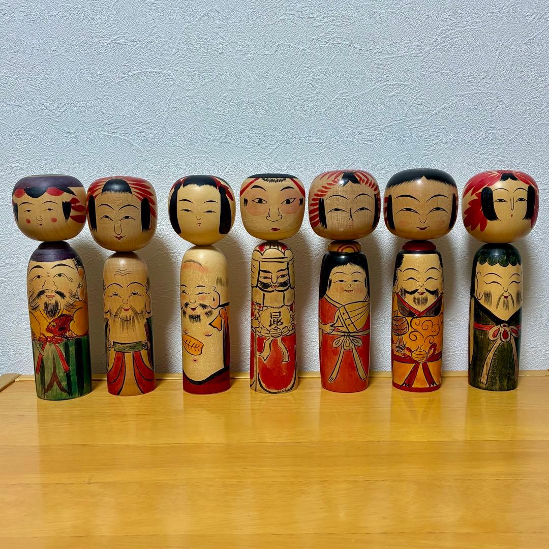 希少品】山河之響会 第五回展 七福神こけしセット全員 内閣総理