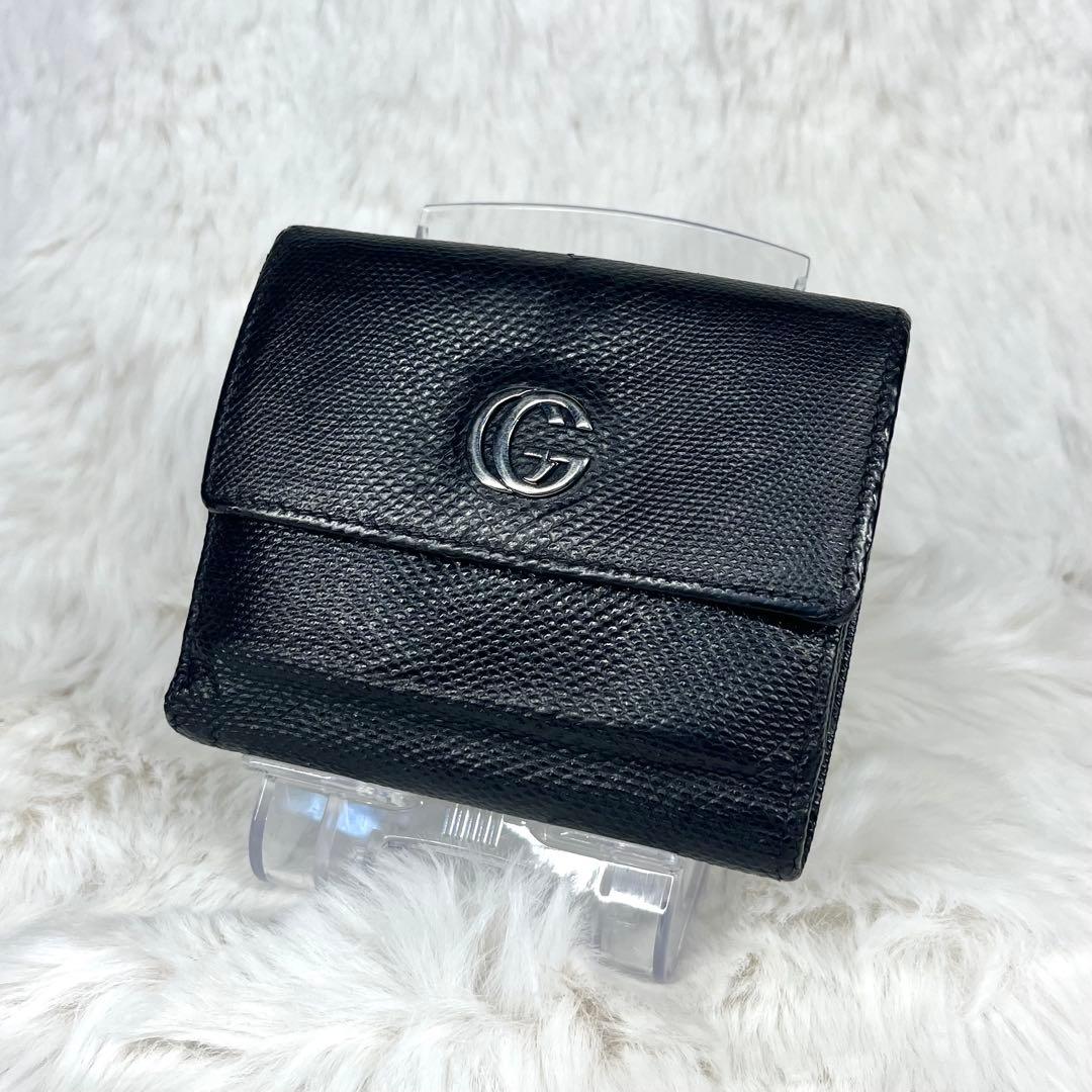 美品】GUCCI ブラックレザー 三つ折り財布 - メルカリ