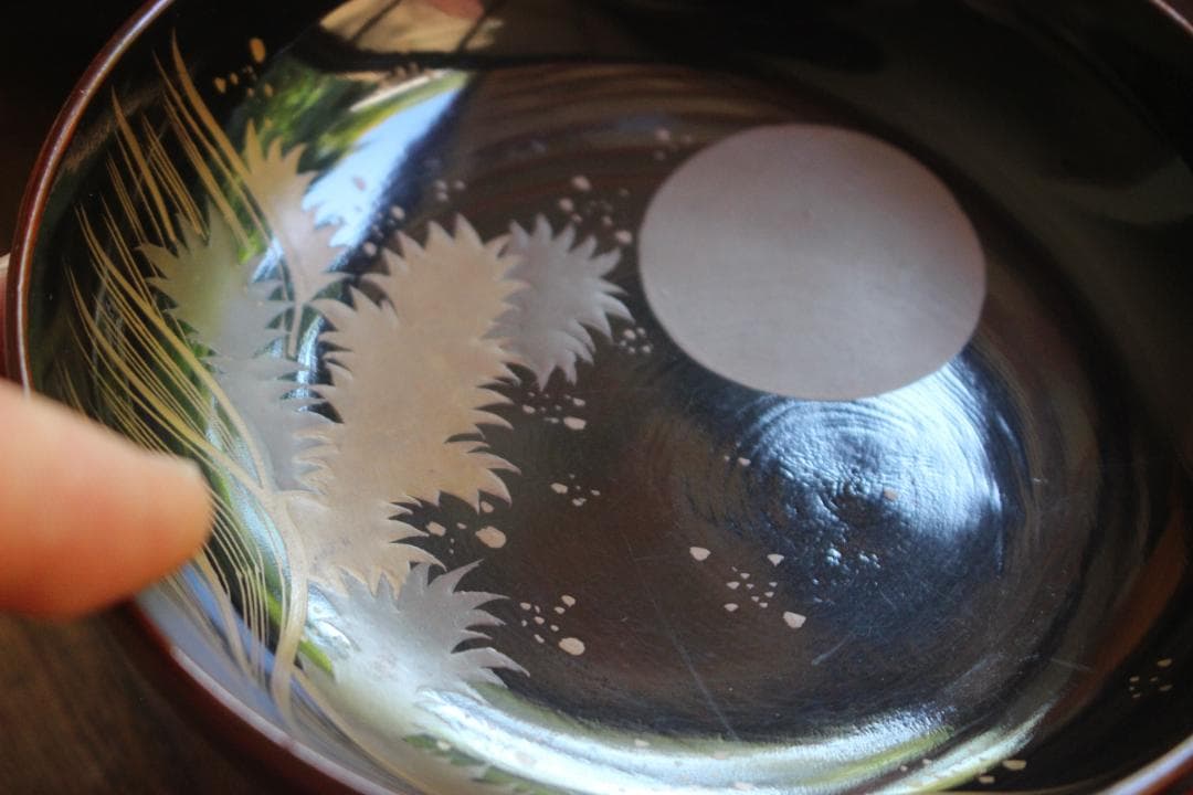 ばら売り可！時代内黒溜塗に優美な月蒔絵の映える小皿8点（検輪島塗蒔絵皿銘々皿