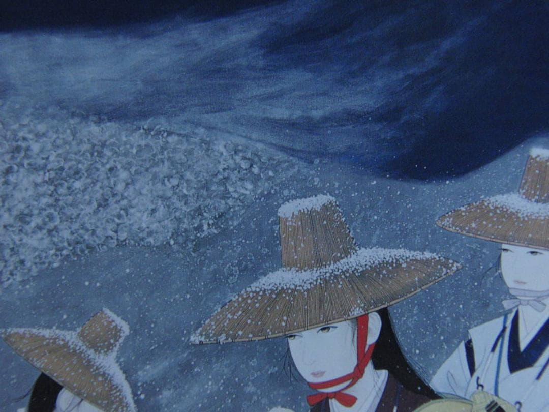 内田青虹、【雪行中（あと少し頑張って…常盤母子）】、希少な額装用画集より