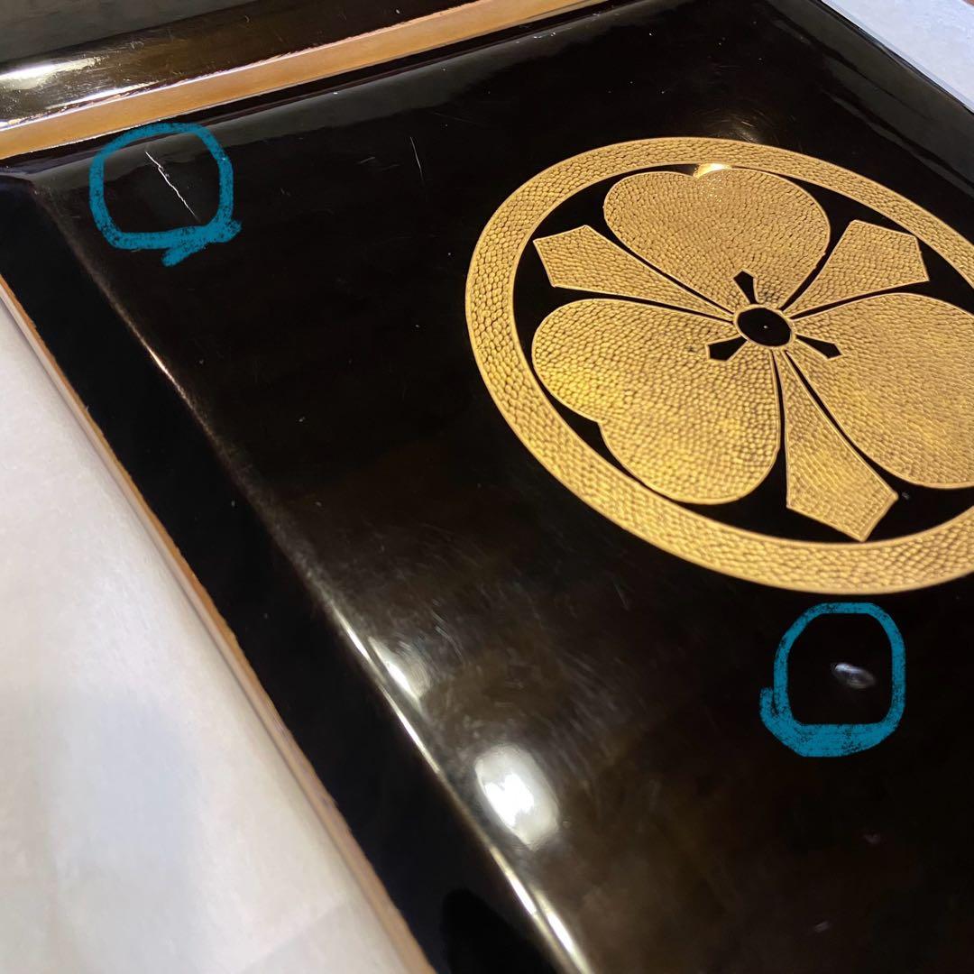 輪島塗　四段重箱　定紋八寸重箱　点彫り沈金　共箱付