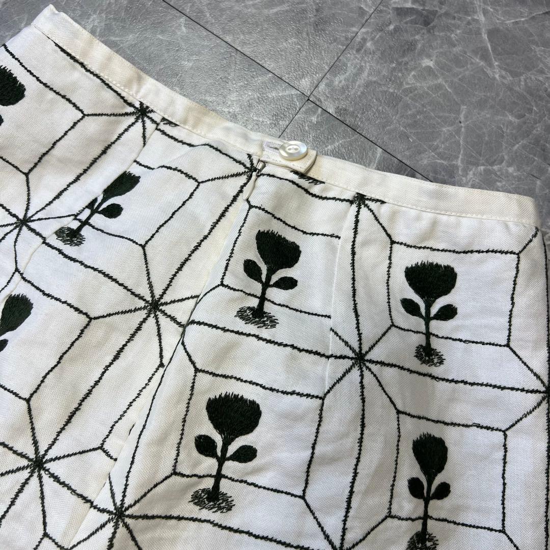 【美品】リネン100♡ミナペルホネン　Flower Box スカート　刺繍　総柄