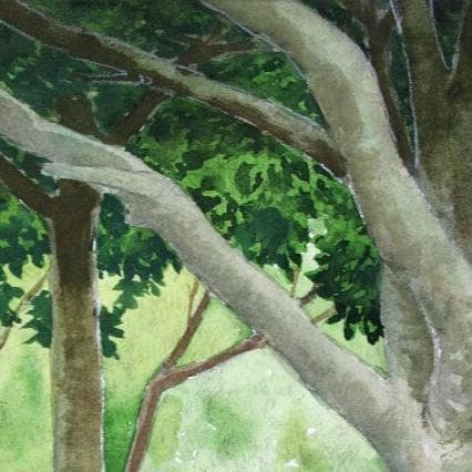 絵画「初冬の森の焚火」