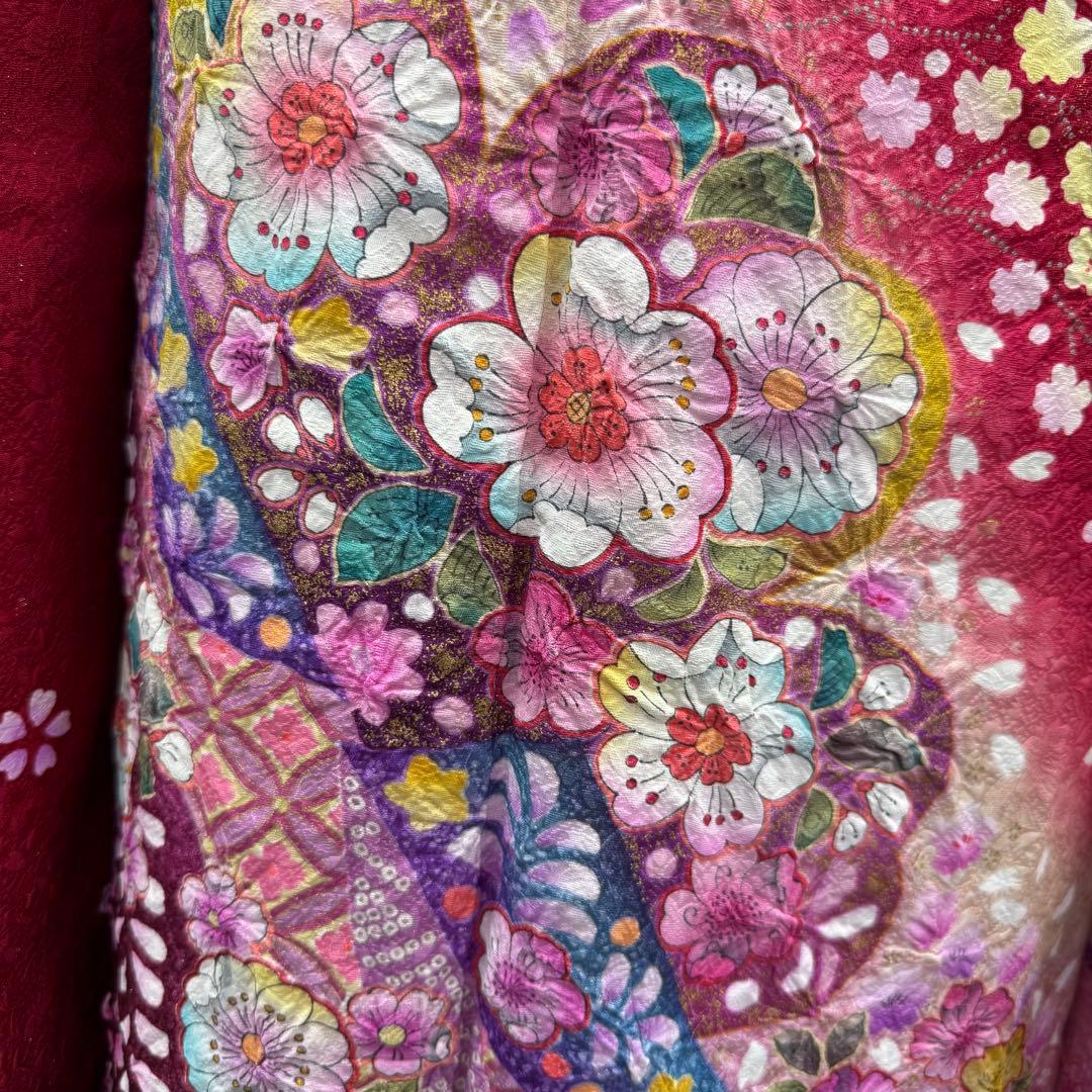 京都きもの友禅 振袖8点フルセット 桜 七宝 絞り 銀通し 正絹 成人式