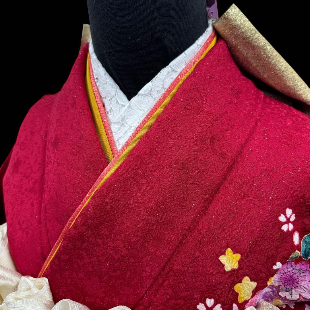 京都きもの友禅 振袖8点フルセット 桜 七宝 絞り 銀通し 正絹 成人式