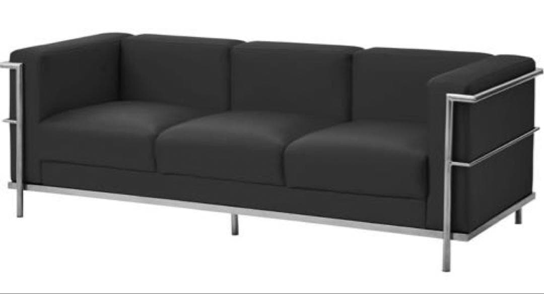 ル・コルビジェ リ 黒の3人掛けソファ、USED品、スタイリッシュ、合皮