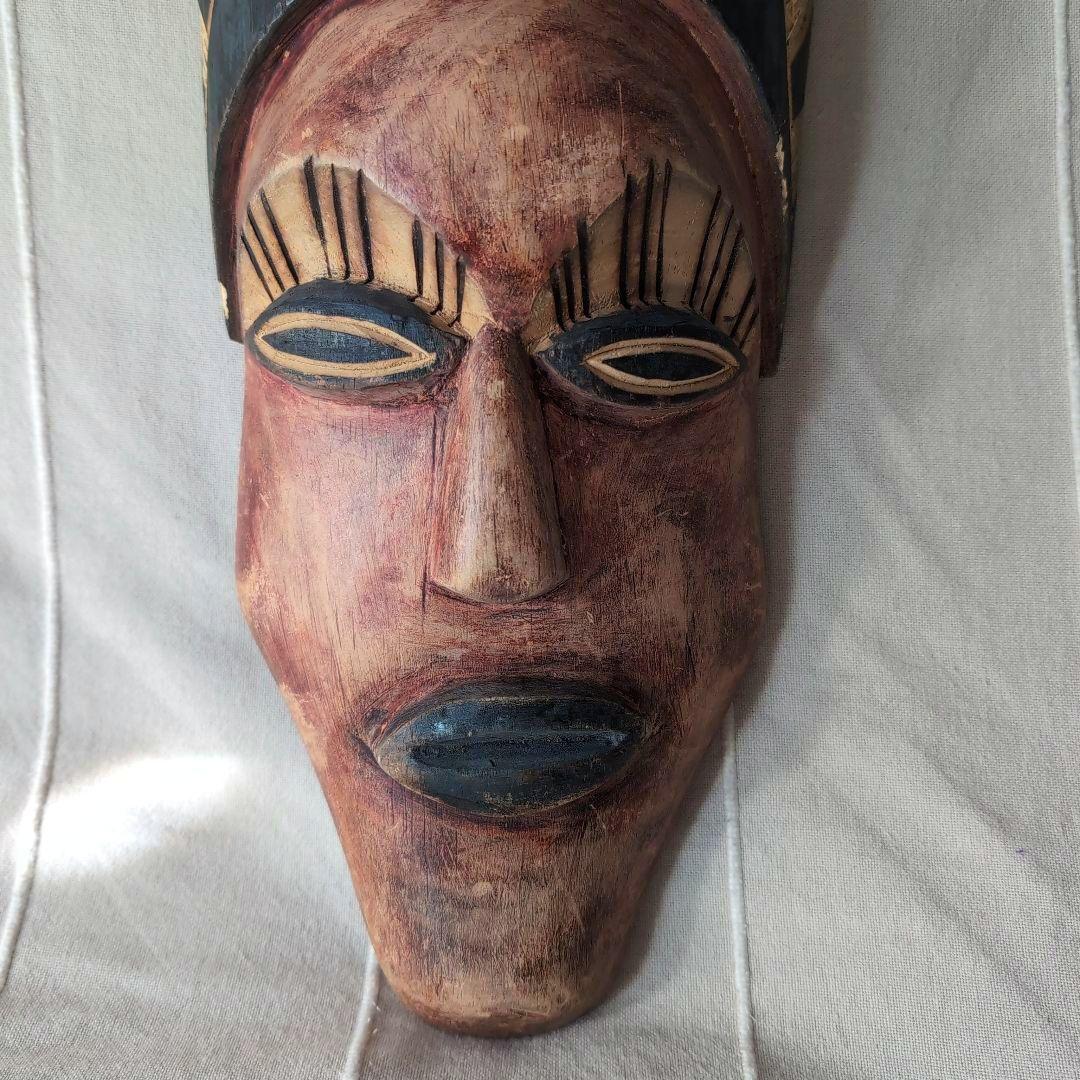 アフリカンマスク 仮面 木製 彫刻 約30cm ヴィンテージ アン