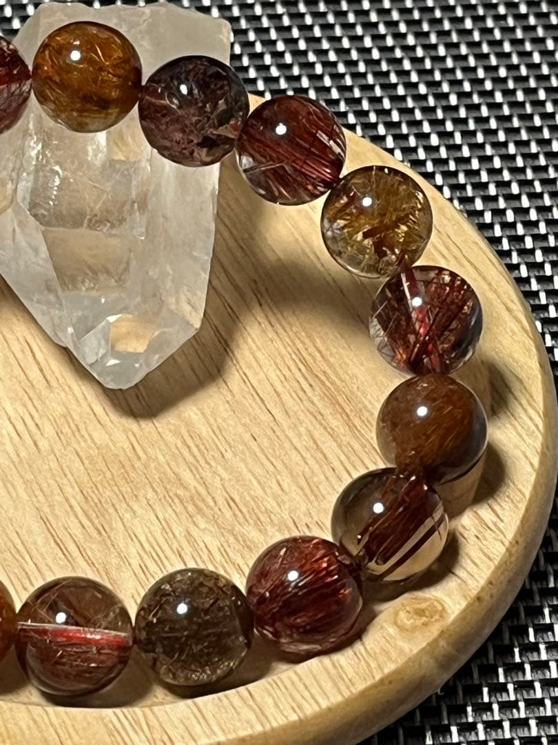 高品質 ミックスルチルクォーツブレスレット 約11mm ①